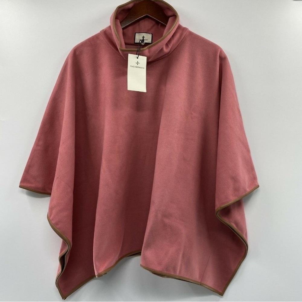 Tuckernuck Women's Leather Trim Funnel Neck Piper Poncho Peony Pink OS NWT